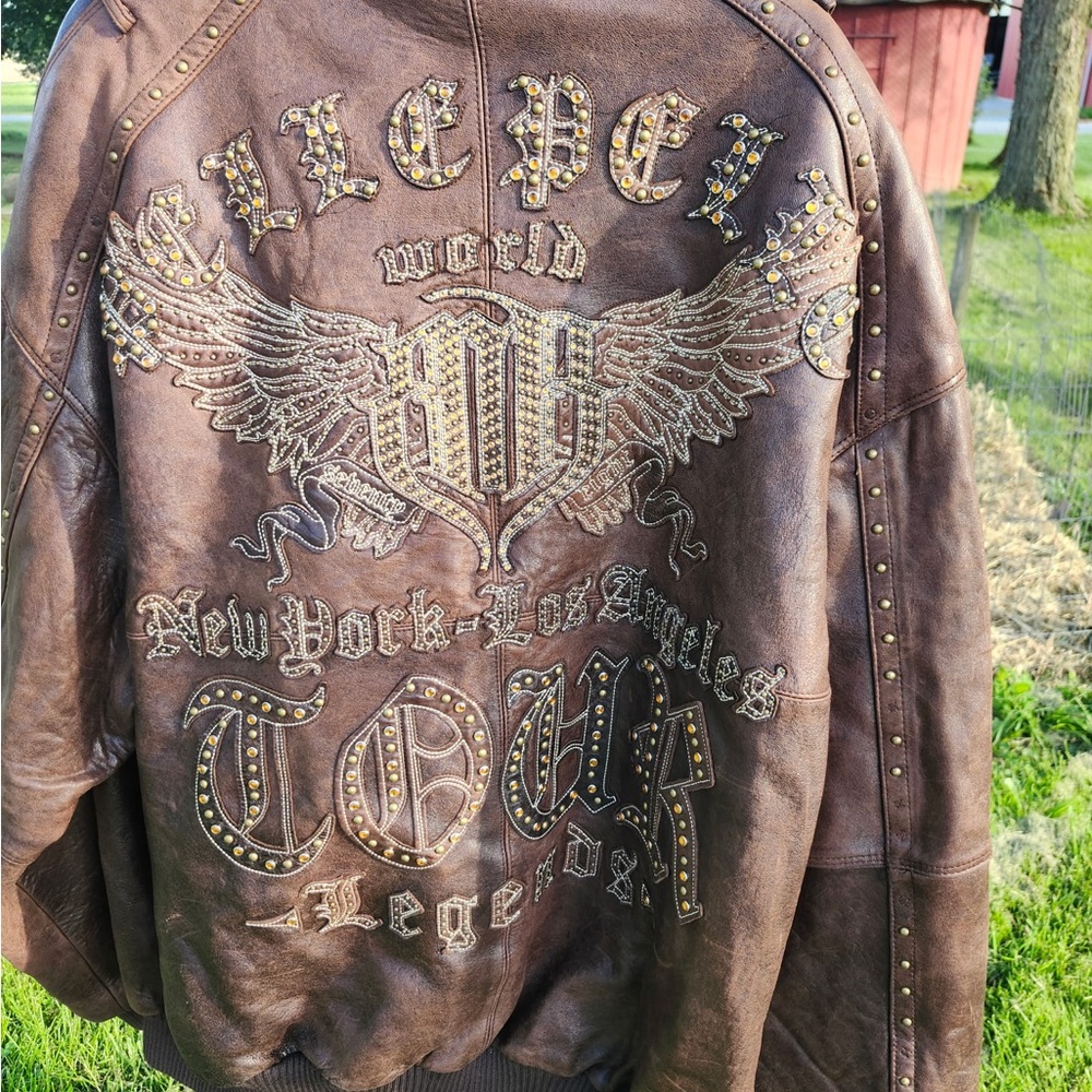 Pelle Pelle Brown Studded Leather Bomber Jacket with Winged Crest